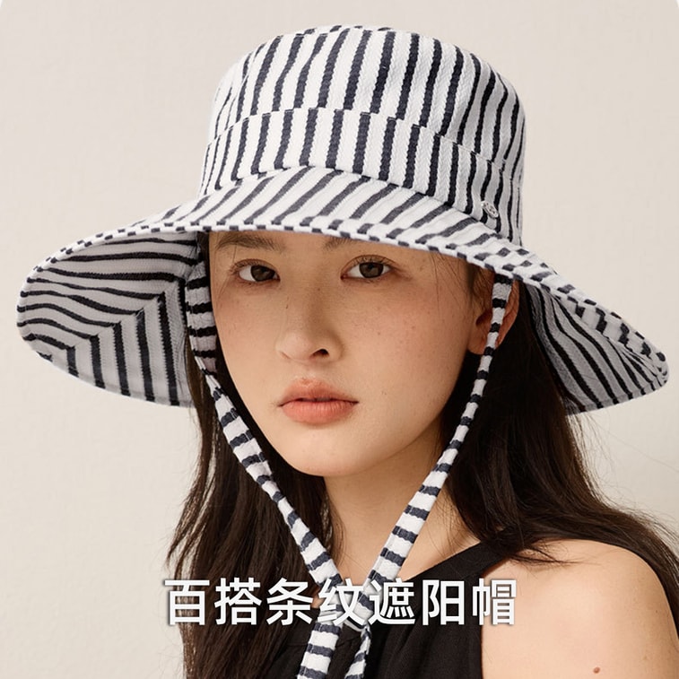 Versatile Striped Sun Hat Wide Brim UV Protection Bucket Hat For Travel Vacation Black F 1 Piece 4