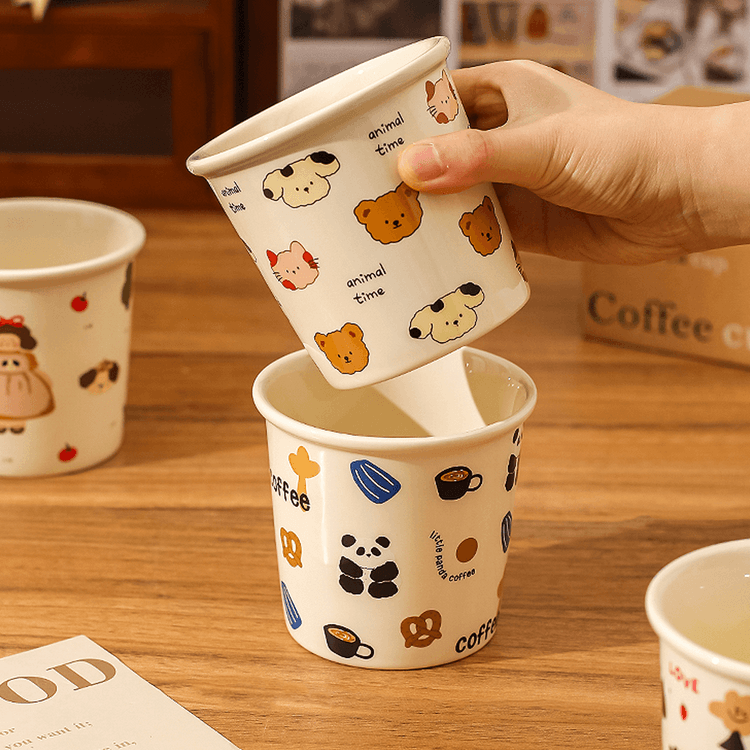 KAWASIMAYA Cute Coffee Cup Ceramic Mark Cup High-value Hand-held Cup Coffee Panda, 12.8 fl oz