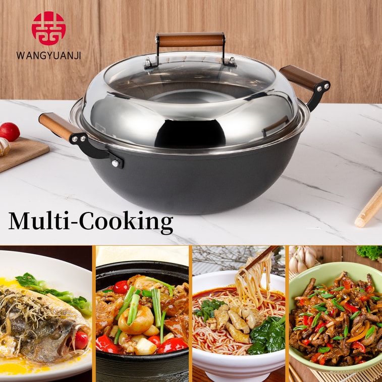 王源吉 ⭐蒸炖全能⭐【完美之选】 32cm 双耳铁锅带蒸笼 无涂层健康烹饪 高效均匀加热 一锅多用省时省力 7