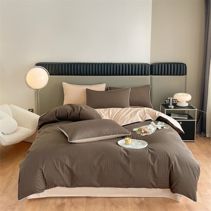 Luxury 80 High-density Cotton Four-piece Bedding Set Double Block Color Jacquard Quilt Cover 200X230CM Style7 1Set