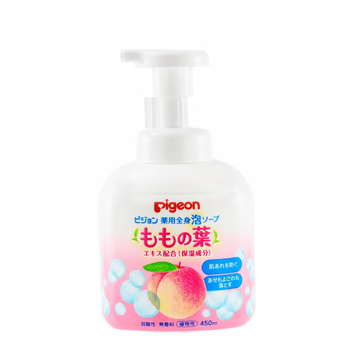 Pigeon Baby Body Wash Shower And Shampoo 2 In 1 Foaming Soap With Peach Leaf Extract 0 Months+ 450ML