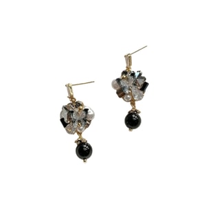 [波西米亚复古风] 手工长款蝴蝶耳钉|水晶叠镶 + 黑珠坠饰 轻奢民族风 网红同款 S925银针耳环 灵动显脸小耳饰