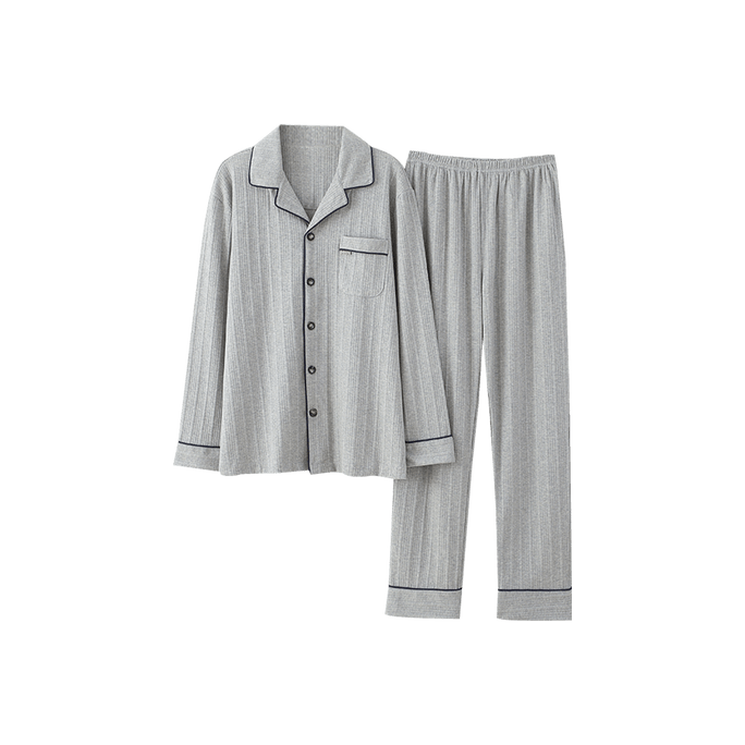 Button Up Long Sleeve Pajamas Loungewear Set Gray XXL 175-183cm Women's