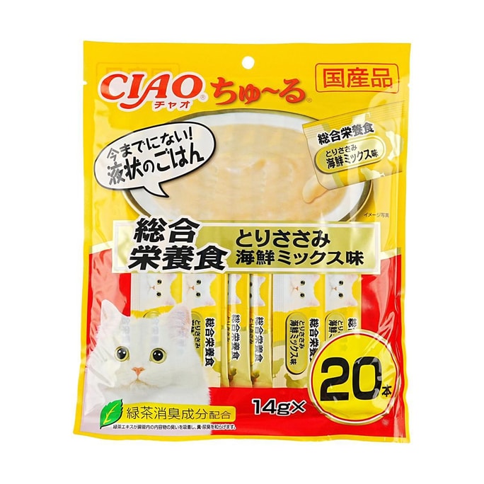 日本INABA伊纳宝 营养猫条 鸡胸脯海鲜混合口味猫粮 14g*20条 猫咪综合营养湿粮  宠物猫咪零食