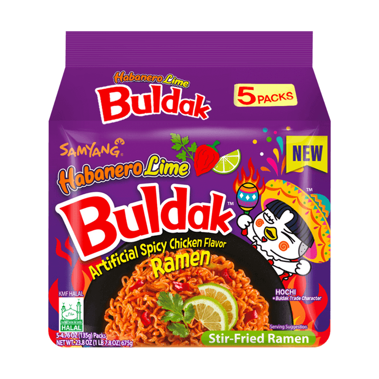 Korean Buldak Noodles Stir-Fried Ramen - Hot Chicken Flavor, Cheese Flavor, Habanero Lime Flavor,14.63 oz【Value Pack】 9