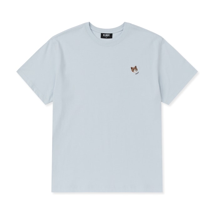 Handsome Cat Wappen Short Sleeve T-Shirt Soft Blue , L