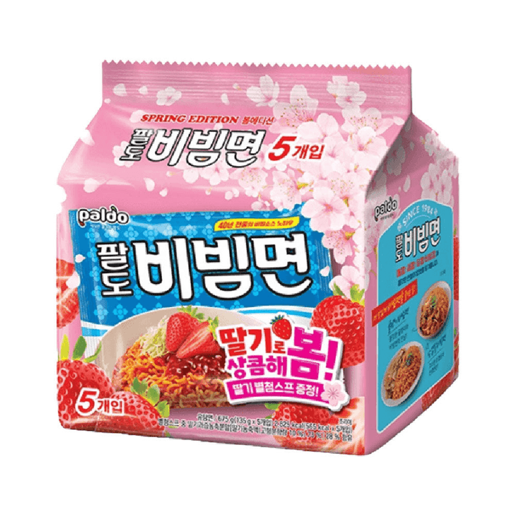 めんとJALテディメイト ハイジ ビビデバビデブー カラフルコッピョン Paldo Strawberry Bibimmyeon (Spring Edition) 135g x 5p - Yami.com