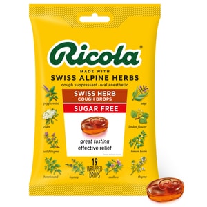 Sugar Free Swiss Herb Cough Drops 19 Drops, Natural Cough Suppressant, Soothing Sore Throat Relief, Refreshing Breath, Dry Mouth & Hoarse Voice Care, Non-GMO, Gluten Free
