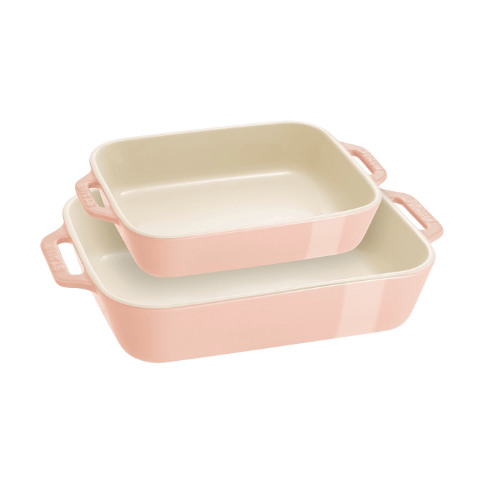 法国STAUB珐宝 长方形烤盘 浅粉色 2件套