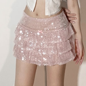 【NEW YORK】Bella's Fantasy Y2K Sequins Short Skirt Lt Pink