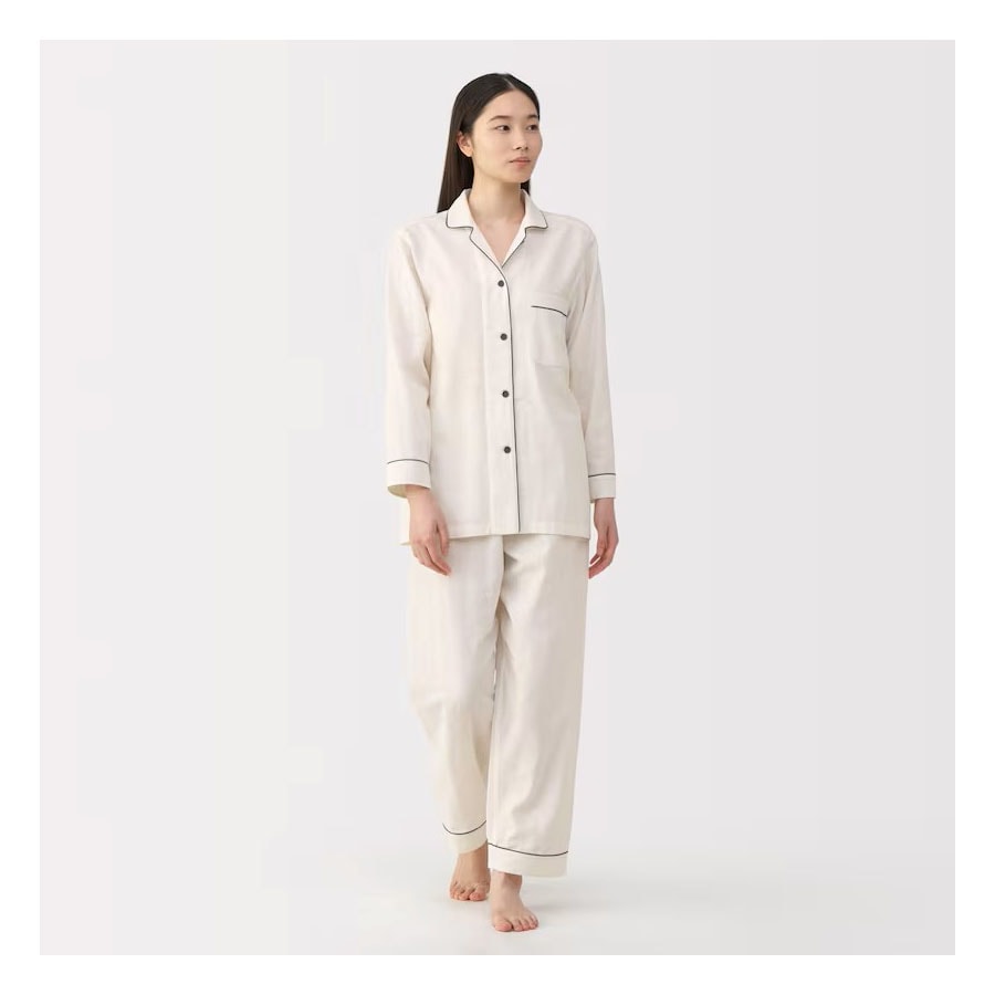 【Expédition directe du Japon】 Japon MUJI Pyjama long à manches longues en gaze double couche pour femme, confortable, respirant et doux, blanc cassé, taille S, 1 ensemble