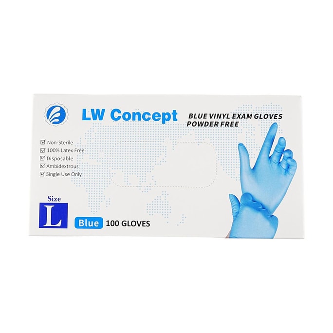 LW CONCEPT 抽取式一次性手套 医用手套 厨房料理乳胶手套 食品加工 清洁用 蓝色 L码 5g  4.5MIL 100只