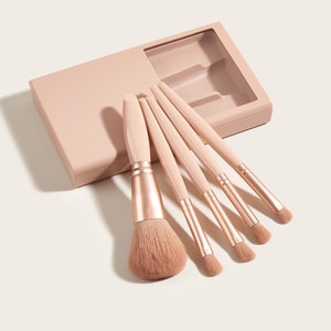 Hair Makeup Brush Set With Mirror - Soft Hair Loose Powder Brushes Nose Shadow Brushes Eyeshadow Brushes #Apricot 5pcs