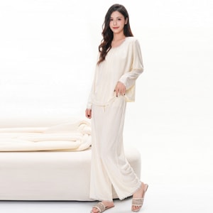 Lenzing Modal 50s Pajama Set Nude Size XL 1 Set U-Neck With Built-in Bra Pad & Lace Trim Soft & Breathable Loungewear Set