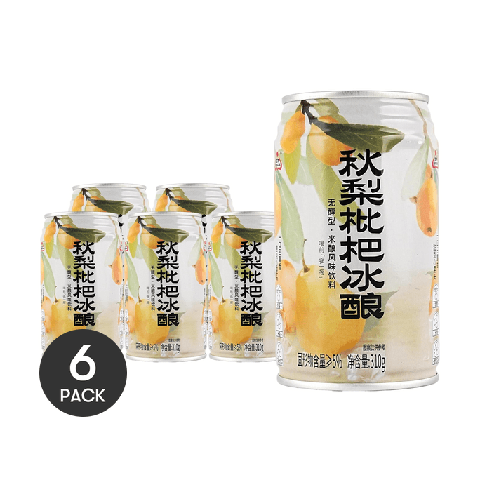 Autumn Pear and Loquat Ice Brew,Non-Alcoholic Rice Wine Beverage,10.93 oz *6【6 Packs】【Alcohol Content ≤ 0.5% Vol】