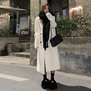 New Korean High-End Thick Woolen Coat With Woolen Coat In Beige Color M