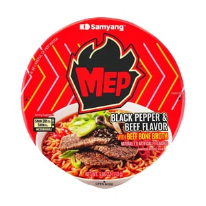 MEP Black Pepper & Beef Flavor with Beef Bone Broth Ramyone Noodle Soup- Bowl Ramen, 3.88 oz
