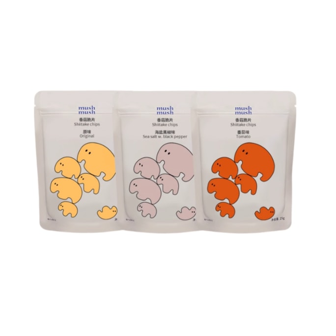 Shiitake Crisps Tomato Flavor + Sea Salt and Black Pepper Flavor + Original Flavor 25g×3 Bags
