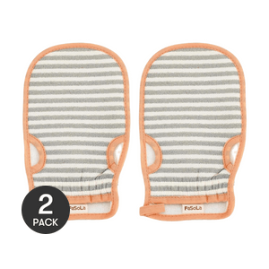 Double-sided Bath Glove, Exfoliating Mud Removing Glove Green Stripe *2【2 Packs】