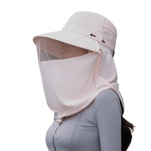 【中國直郵】 HSPM 戶外冰絲防蚊帽釣魚帽遮臉防曬透氣網紗面罩養蜂帽 粉紅色F 1個