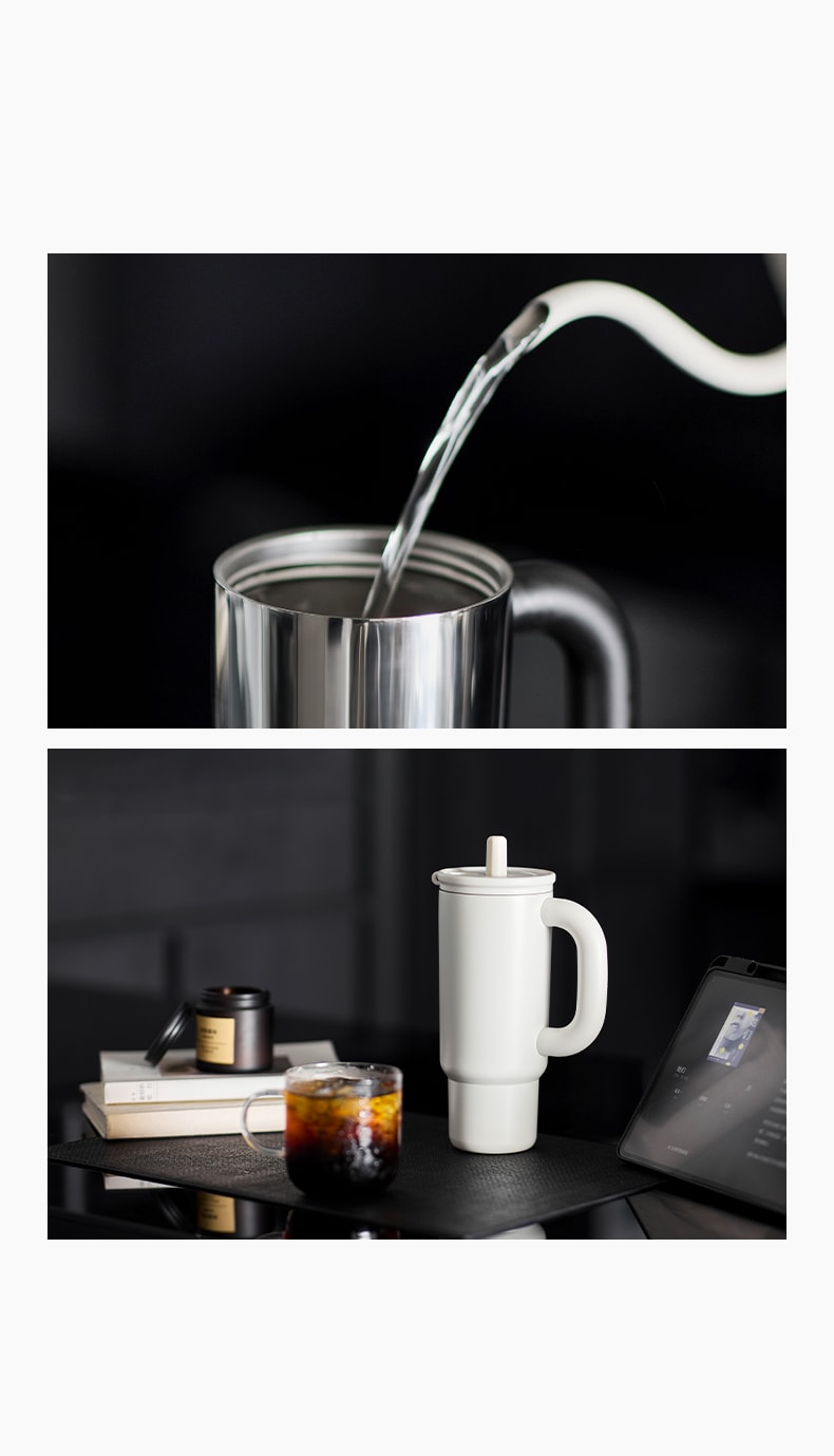 OLAYKS 【Modèle de Hou Minghao】 Thermos de voiture, grande capacité, avec paille 【Doublure en acier inoxydable 316, anti-fuite, isolation thermique】 Tasse à poignée haute esthétique, pour le travail et les déplacements, 680 ml