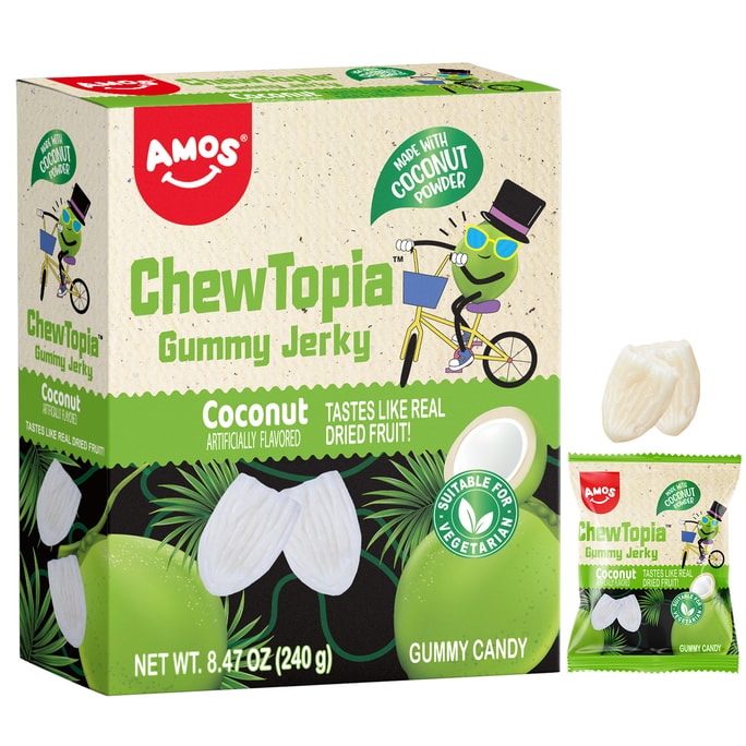 Amos Coconut Gummy Jerky ChewTopia– Vegan Chewy Fruit Snack Tastes Like Real Dried Fruit 8.47oz