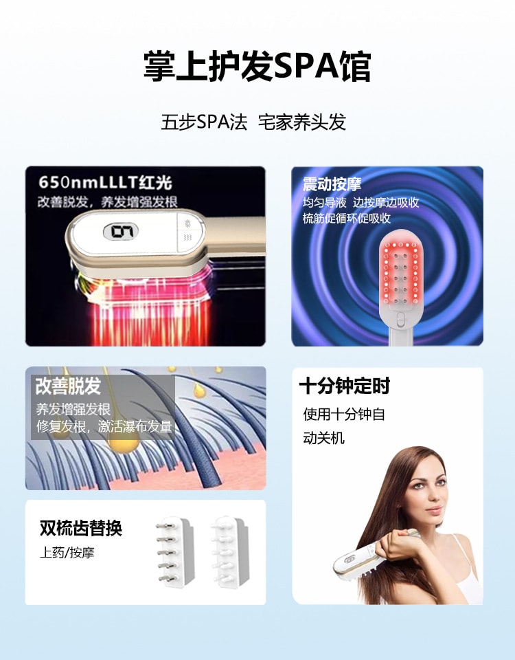 【中国直邮】 晶雅家 发际线后移、脱发救星!红光防脱生发梳 头皮养护 家用便携 白色一台装