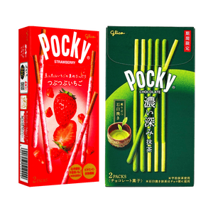 POCKY クラッシュストロベリークッキースティック＋リッチ抹茶チョコレートビスケットスティック 5.08 oz【2種フレーバー 2コンボパック】