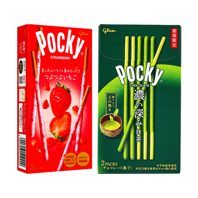 크러쉬드 스트로베리 포키 쿠키 스틱 + 리치 말차 초콜릿 비스킷 스틱, 5.07 oz【2가지 맛 2 콤보 팩】
