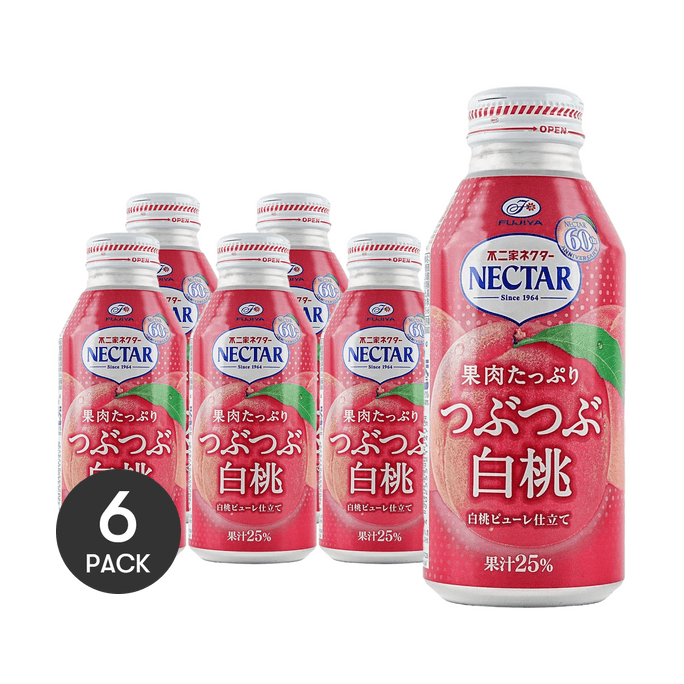 日本FUJIYA不二家 NECTAR 白桃果肉果汁 380g *6【6份超值装】【含25%真实果汁】【新旧版本随机发】
