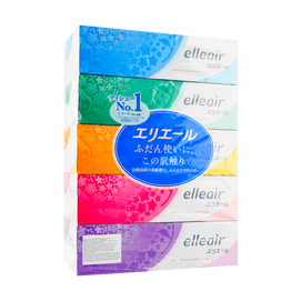 日本ELLEAIR 柔软纸巾面纸 小方巾纸餐巾纸抽纸手帕纸 5盒装 180张/盒