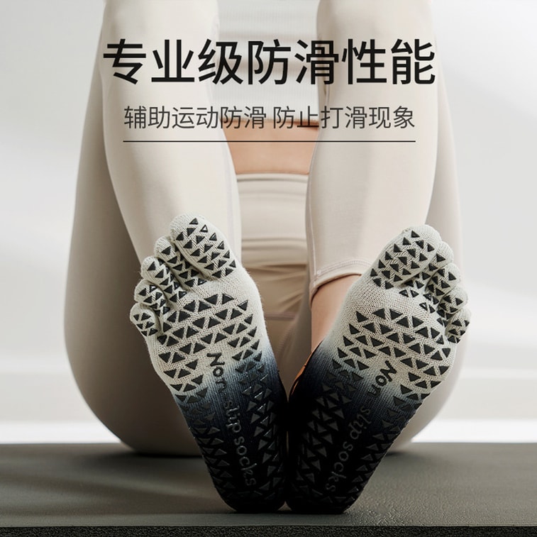 New Gradient Strap Anti Slip Five Finger Sports Yoga Socks Pink And Ash M 5