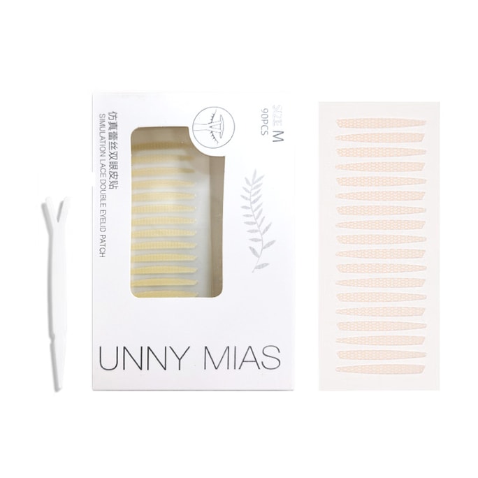 UNNYCLUB 인조 레이스 M 하프문 쌍꺼풀 테이프 90개 [매트 무광 자연스러운 투명 부착 피부색 얇고 통기성 눈꺼풀 답답하지 않음] 24×2.5mm 홑꺼풀 작은 쌍꺼풀 부은 눈꺼풀 [초보자 방수 지속 고정 엄마 같은 큰 눈 반사되지 않고 가장자리 들뜨지 않음 대용량] 일상 출퇴근 한국식 걸그룹 흔적 없는 미용 테이프