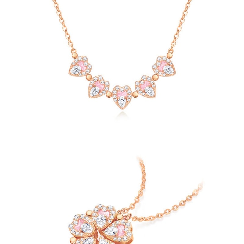 【中国直邮】 周大生 桃花爱心项链纯银S925轻奢设计高级感锁骨链新年礼物桃花运送 桃花项链 -金色 一条装