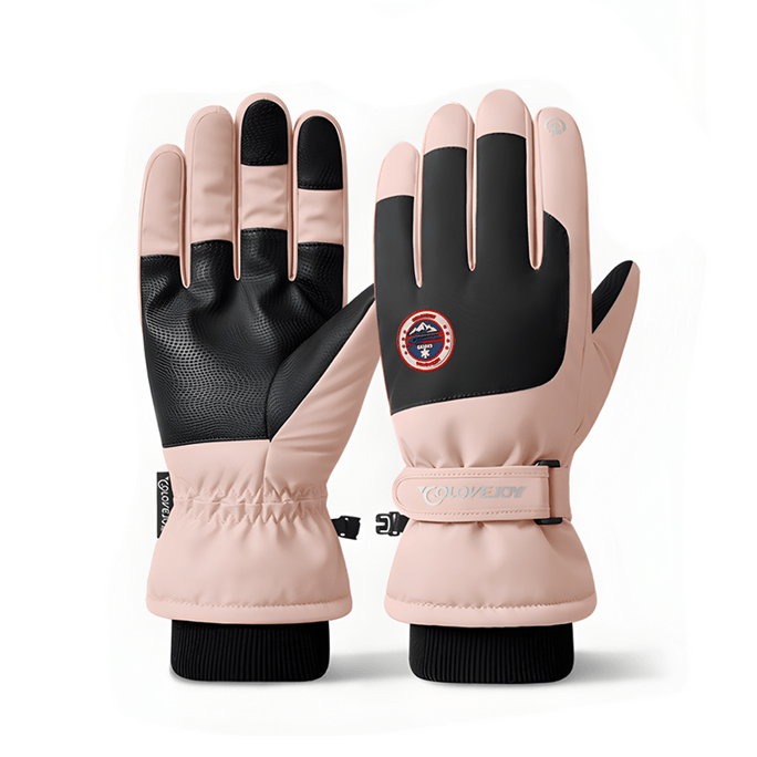 【中國直郵】 GoloveJoy 冬季滑雪手套 粉紅色/雙 加絨保暖 防滑防水 觸控手套