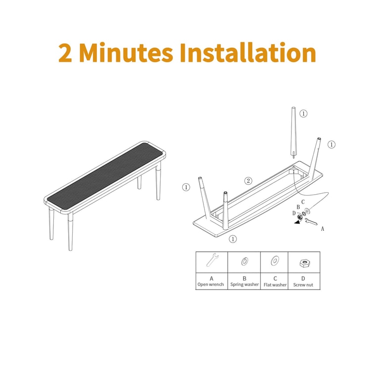 Product Detail - Natural Solid Oak Black Bench With Rattan Design Rounded Edge (X160T76100) - image6