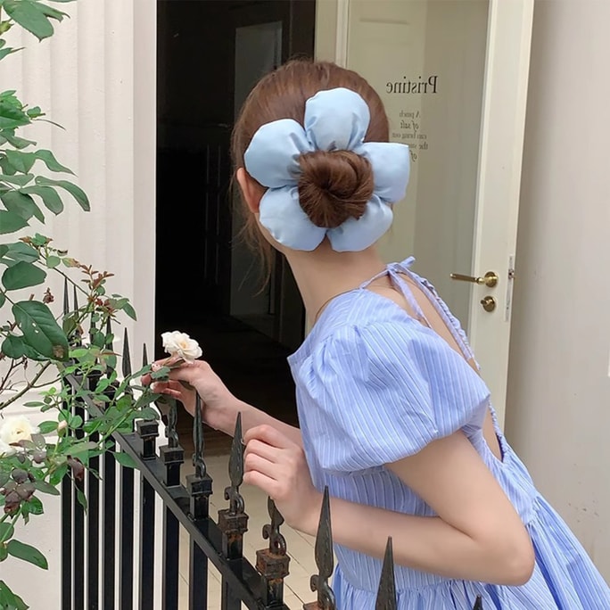HSPMの新しい小紅書の売れ筋商品、高級ブロガースタイルのスポンジフラワーヘアバンド、立体パンヘアタイ、ホリデースタイルの大腸リングヘア飾り、青い花F