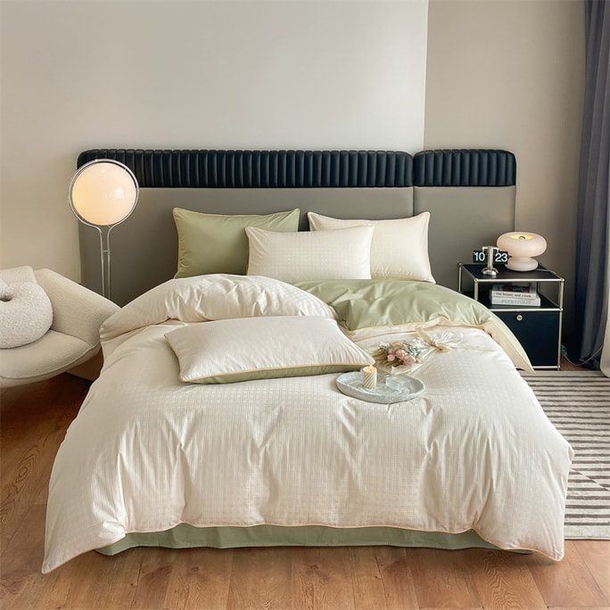 Luxury 80 High-density Cotton Four-piece Bedding Set Double Block Color Jacquard Quilt Cover 200X230CM Style2 1Set