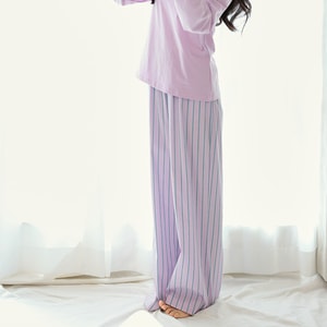 Striped Sleep Pants Mosquito Repellent Wearable Outside Women's Loose Home Pants Purple Stripes Size F 1 Piece