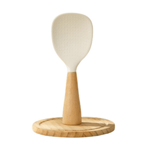 亲太太 食品级硅胶饭勺 可立式不粘米饭勺 耐高温家用大号饭勺 电饭锅专用  榉木款单支装