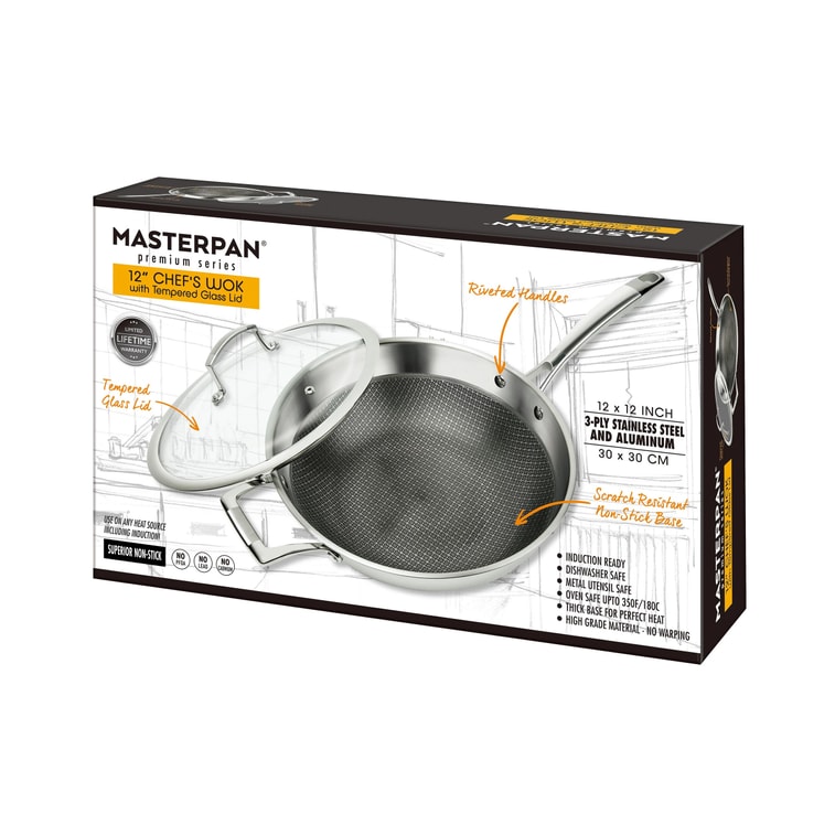 美国 MASTERPAN 不锈钢 不粘 三层 炒锅 带玻璃盖 12寸 (30cm) 预计3天内送达 9