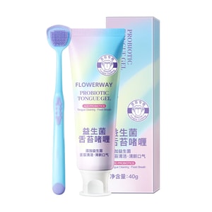 FLOWERWAY 益生菌舌苔凝胶+舌苔刮板 洁舌器舌苔清洁凝胶除异味清新口气牙膏40g