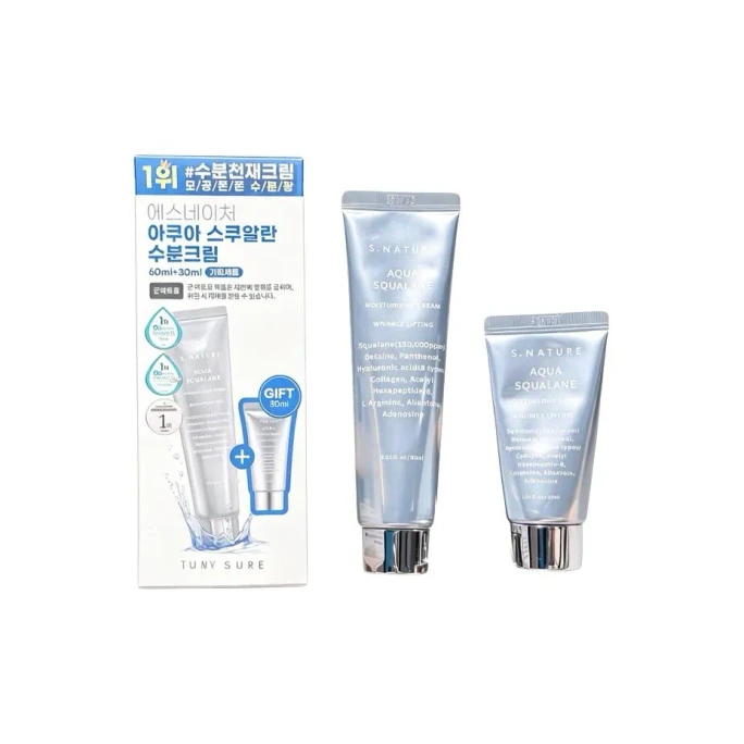 【香港直邮】 韩国 善自然 Aqua角鲨烷水分面霜 60ml+30ml 150,000ppm角鲨烷 皮脂平衡+毛孔护理 四季水润光泽 所有肤质适用
