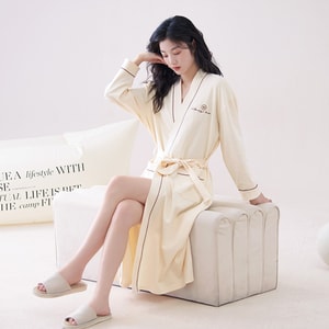 New Long Sleeved Tied Solid Color Bathrobe For Home Wear Can Be Worn Outside In Apricot M