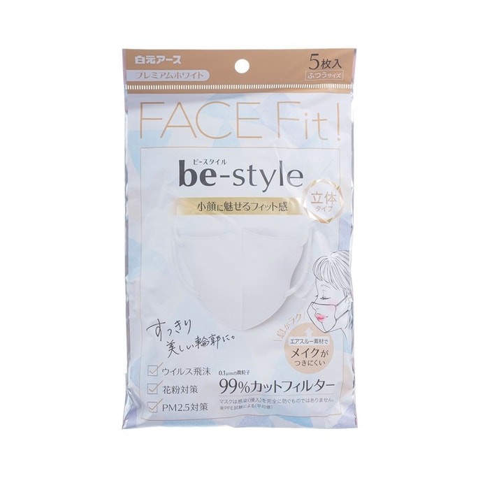 BE-STYLE 3D FACE FIT MASK DOLLY PINK (WHITE M SIZE) 5'S