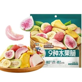 三只松鼠 水果脆 果蔬脆【9种水果脆 健康零食】冻干草莓 无花果 芒果 水蜜桃 苹果 香蕉片 菠萝蜜干 猕猴桃干 黄桃干【优质水果 原果原切】100g