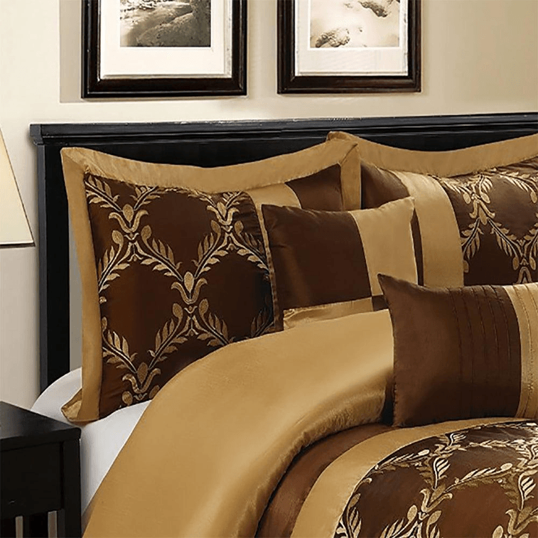 7 Piece Luxury Bedding Collection Burgundy Gold Embroidered Comforter Set Burgundy / Queen 7
