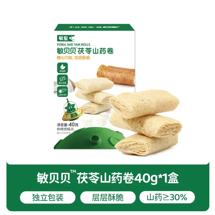 【中国直邮】 敏星 敏贝贝茯苓山药卷 麸质儿童零食无小麦蛋奶添加非油炸40g*1盒