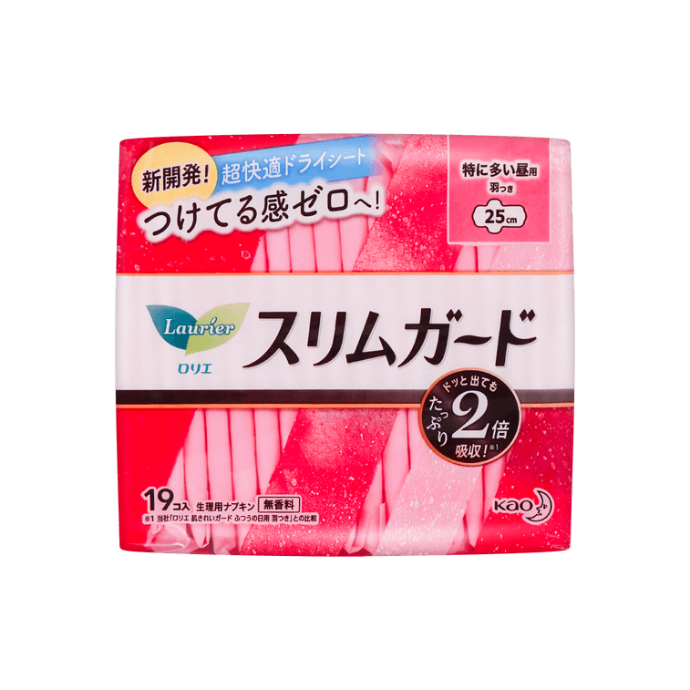 ローリエ スリムガード ヘビーフロー 無香料 羽つき生理用ナプキン サイズ3 / 9.84インチ 19枚入り 16