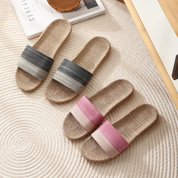 GINKGOHOME 日式榻榻米室內亞麻防滑拖鞋 黑色 (40-41 US 9-10) 7